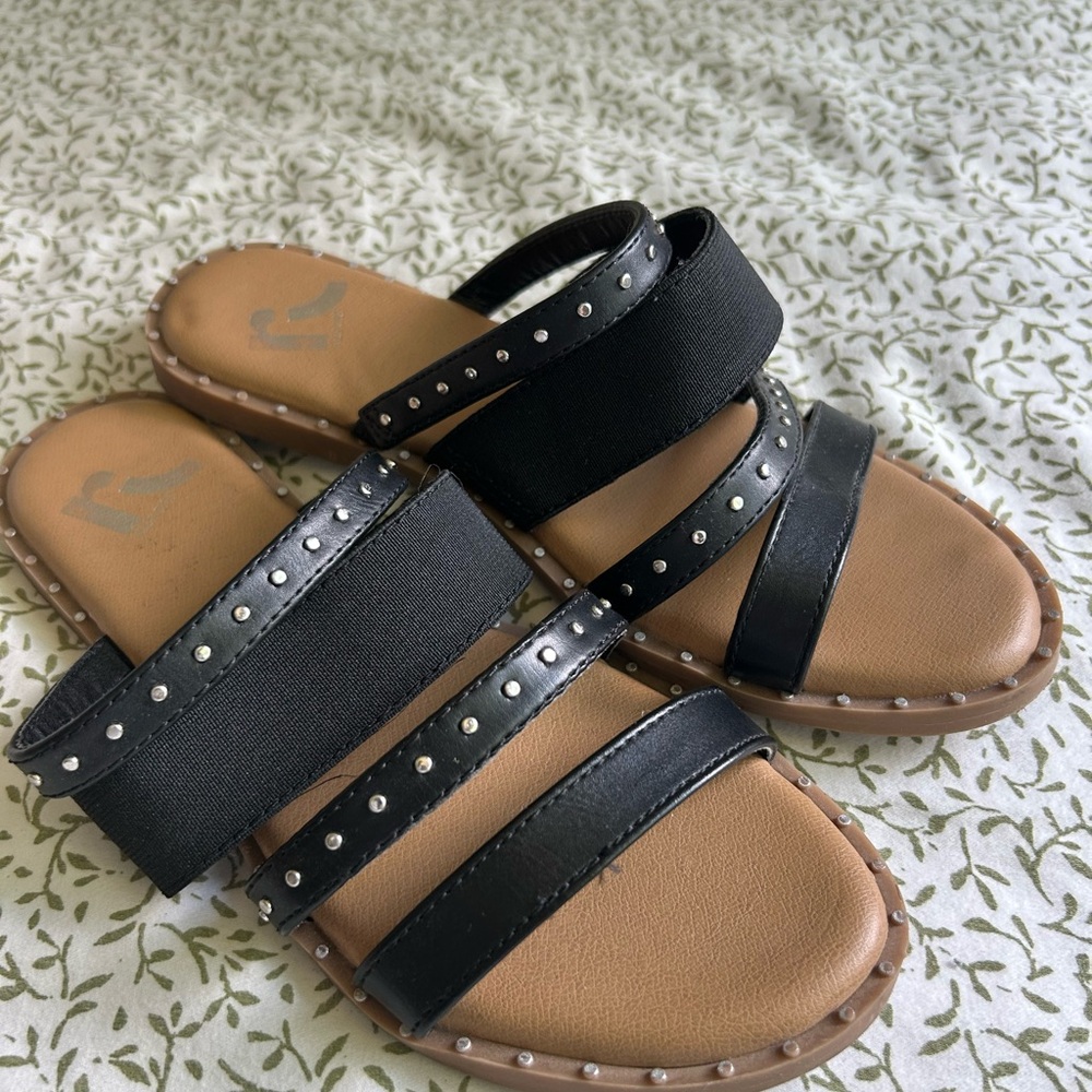 Report Black and Tan Studded Sandals